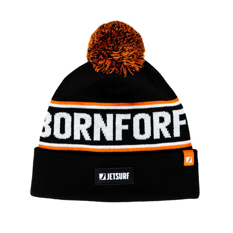 Ciepła czapka zimowa Jetsurf kolor czarny biały napis Born For Fun, z przodu logo.
