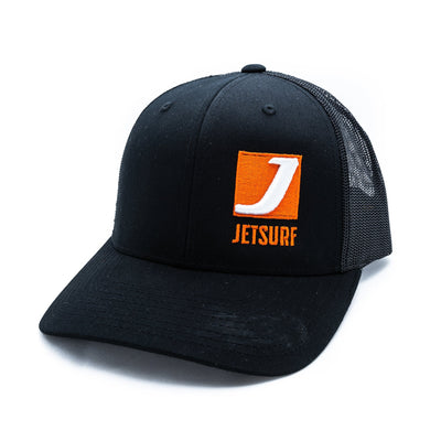 Czapka z daszkiem Trucker Jetsurf czarna pomarańczowe logo na przodzie